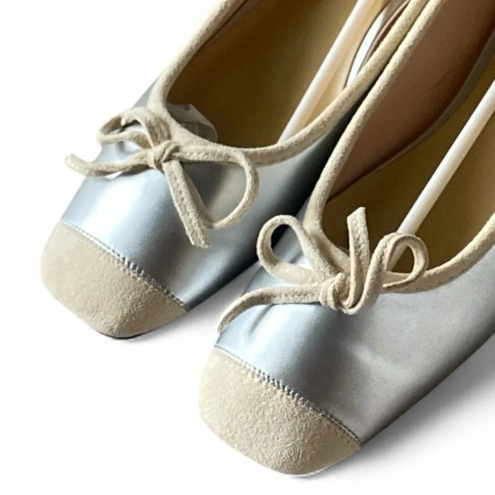 C.PARAVANO Suede Cap Toe Silver Low Block Heel Shoes Size 9.5 (40) NWT